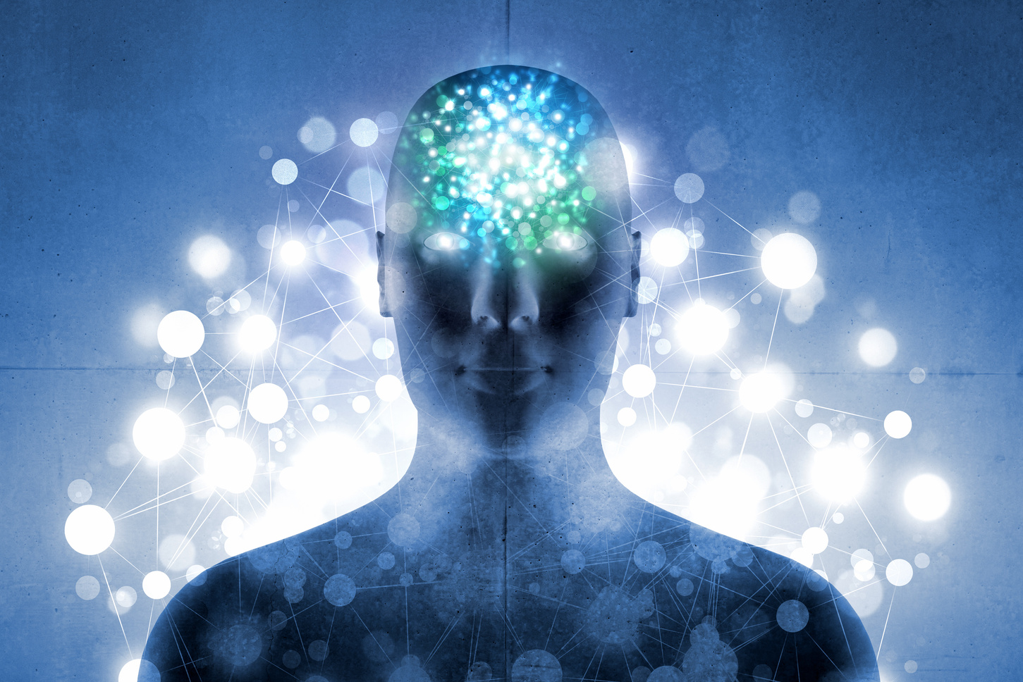 Aura of energy: human head and body with glowing light